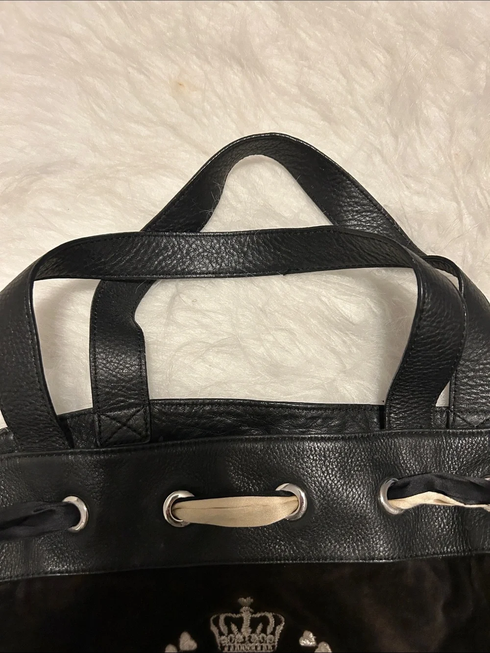 Juicy Couture Brown velvet and Black leather trim Tote with Cream Accents